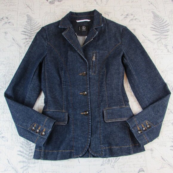 Perfect Bogner Women’s stretch denim zip button fitted jean Jacket 34 US 4